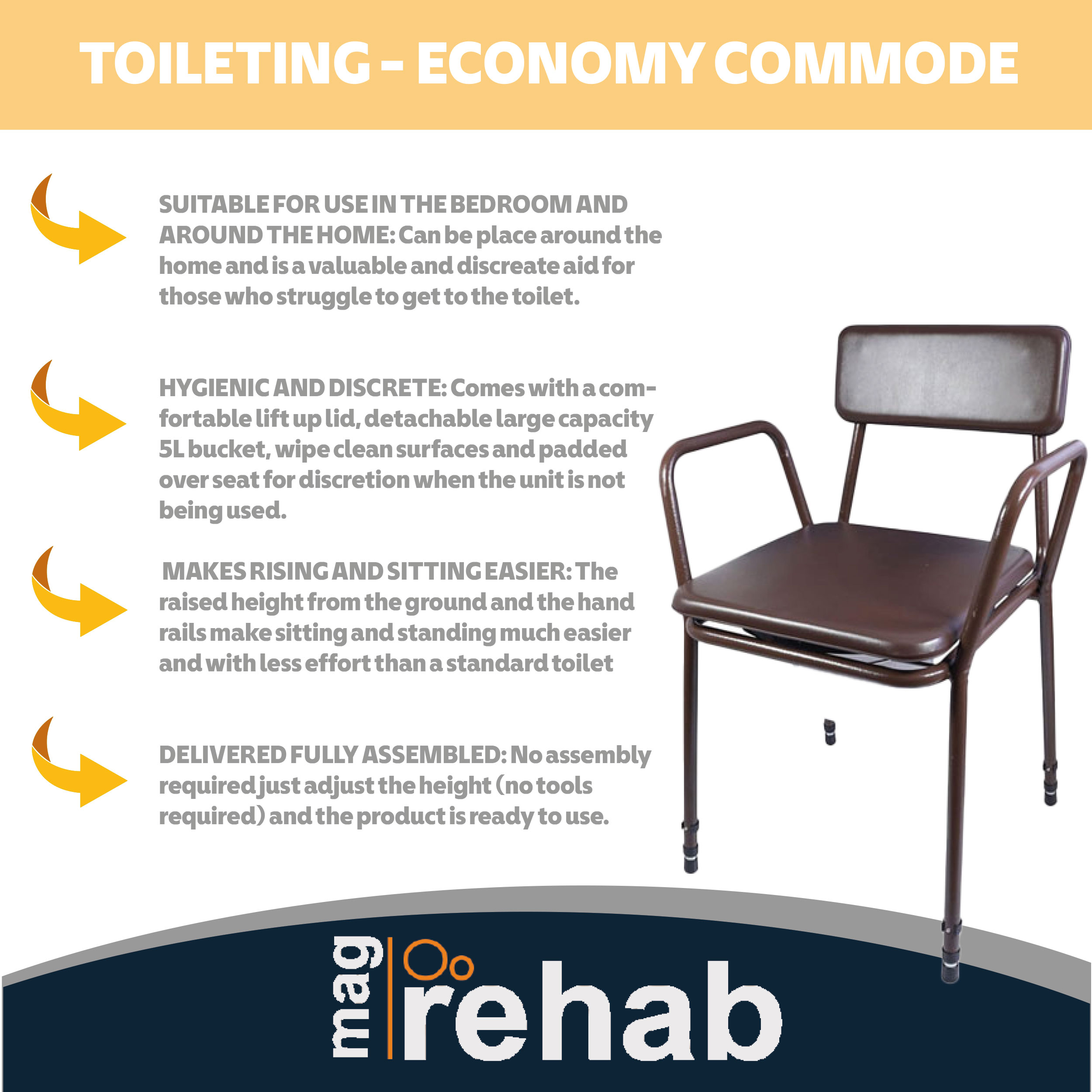 Height Adjustable Leamington Commode (Removable Arms) - Image 5